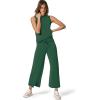 imageSAMPEEL Two Piece Sets for Women Summer Outfits Lounge Sets Mock Neck Tops Wide Leg Crop Pants Vacation Travel OutfitsPeacock Green