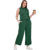 imageSAMPEEL Two Piece Sets for Women Summer Outfits Lounge Sets Mock Neck Tops Wide Leg Crop Pants Vacation Travel OutfitsPeacock Green
