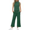 imageSAMPEEL Two Piece Sets for Women Summer Outfits Lounge Sets Mock Neck Tops Wide Leg Crop Pants Vacation Travel OutfitsPeacock Green