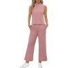 imageSAMPEEL Two Piece Sets for Women Summer Outfits Lounge Sets Mock Neck Tops Wide Leg Crop Pants Vacation Travel OutfitsPink