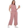 imageSAMPEEL Two Piece Sets for Women Summer Outfits Lounge Sets Mock Neck Tops Wide Leg Crop Pants Vacation Travel OutfitsPink