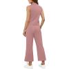 imageSAMPEEL Two Piece Sets for Women Summer Outfits Lounge Sets Mock Neck Tops Wide Leg Crop Pants Vacation Travel OutfitsPink