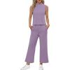 imageSAMPEEL Two Piece Sets for Women Summer Outfits Lounge Sets Mock Neck Tops Wide Leg Crop Pants Vacation Travel OutfitsPurple