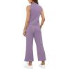 imageSAMPEEL Two Piece Sets for Women Summer Outfits Lounge Sets Mock Neck Tops Wide Leg Crop Pants Vacation Travel OutfitsPurple