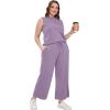 imageSAMPEEL Two Piece Sets for Women Summer Outfits Lounge Sets Mock Neck Tops Wide Leg Crop Pants Vacation Travel OutfitsPurple
