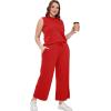 imageSAMPEEL Two Piece Sets for Women Summer Outfits Lounge Sets Mock Neck Tops Wide Leg Crop Pants Vacation Travel OutfitsRed