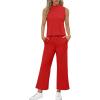 imageSAMPEEL Two Piece Sets for Women Summer Outfits Lounge Sets Mock Neck Tops Wide Leg Crop Pants Vacation Travel OutfitsRed