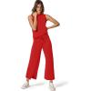 imageSAMPEEL Two Piece Sets for Women Summer Outfits Lounge Sets Mock Neck Tops Wide Leg Crop Pants Vacation Travel OutfitsRed