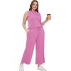 imageSAMPEEL Two Piece Sets for Women Summer Outfits Lounge Sets Mock Neck Tops Wide Leg Crop Pants Vacation Travel OutfitsRose Pink