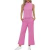 imageSAMPEEL Two Piece Sets for Women Summer Outfits Lounge Sets Mock Neck Tops Wide Leg Crop Pants Vacation Travel OutfitsRose Pink