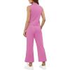 imageSAMPEEL Two Piece Sets for Women Summer Outfits Lounge Sets Mock Neck Tops Wide Leg Crop Pants Vacation Travel OutfitsRose Pink