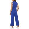 imageSAMPEEL Two Piece Sets for Women Summer Outfits Lounge Sets Mock Neck Tops Wide Leg Crop Pants Vacation Travel OutfitsRoyal Blue
