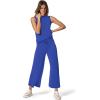 imageSAMPEEL Two Piece Sets for Women Summer Outfits Lounge Sets Mock Neck Tops Wide Leg Crop Pants Vacation Travel OutfitsRoyal Blue
