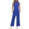 imageSAMPEEL Two Piece Sets for Women Summer Outfits Lounge Sets Mock Neck Tops Wide Leg Crop Pants Vacation Travel OutfitsRoyal Blue