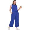 imageSAMPEEL Two Piece Sets for Women Summer Outfits Lounge Sets Mock Neck Tops Wide Leg Crop Pants Vacation Travel OutfitsRoyal Blue