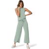imageSAMPEEL Two Piece Sets for Women Summer Outfits Lounge Sets Mock Neck Tops Wide Leg Crop Pants Vacation Travel OutfitsSage Green