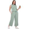 imageSAMPEEL Two Piece Sets for Women Summer Outfits Lounge Sets Mock Neck Tops Wide Leg Crop Pants Vacation Travel OutfitsSage Green