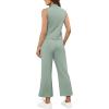 imageSAMPEEL Two Piece Sets for Women Summer Outfits Lounge Sets Mock Neck Tops Wide Leg Crop Pants Vacation Travel OutfitsSage Green