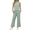 imageSAMPEEL Two Piece Sets for Women Summer Outfits Lounge Sets Mock Neck Tops Wide Leg Crop Pants Vacation Travel OutfitsSage Green