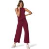 imageSAMPEEL Two Piece Sets for Women Summer Outfits Lounge Sets Mock Neck Tops Wide Leg Crop Pants Vacation Travel OutfitsWine Red