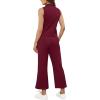 imageSAMPEEL Two Piece Sets for Women Summer Outfits Lounge Sets Mock Neck Tops Wide Leg Crop Pants Vacation Travel OutfitsWine Red