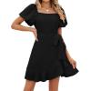 imageSAMPEEL Womens Summer Dresses Square Neck Puff Sleeve Tie Waist Short DressBlack