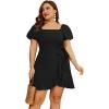 imageSAMPEEL Womens Summer Dresses Square Neck Puff Sleeve Tie Waist Short DressBlack