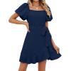 imageSAMPEEL Womens Summer Dresses Square Neck Puff Sleeve Tie Waist Short DressBlue