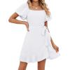 imageSAMPEEL Womens Summer Dresses Square Neck Puff Sleeve Tie Waist Short DressClassic White