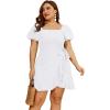 imageSAMPEEL Womens Summer Dresses Square Neck Puff Sleeve Tie Waist Short DressClassic White