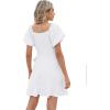 imageSAMPEEL Womens Summer Dresses Square Neck Puff Sleeve Tie Waist Short DressClassic White