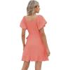 imageSAMPEEL Womens Summer Dresses Square Neck Puff Sleeve Tie Waist Short DressCoral