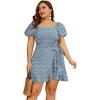 imageSAMPEEL Womens Summer Dresses Square Neck Puff Sleeve Tie Waist Short DressFloral Blue