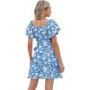 imageSAMPEEL Womens Summer Dresses Square Neck Puff Sleeve Tie Waist Short DressFloral Blue White