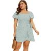 imageSAMPEEL Womens Summer Dresses Square Neck Puff Sleeve Tie Waist Short DressFloral Green Dot