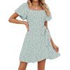 imageSAMPEEL Womens Summer Dresses Square Neck Puff Sleeve Tie Waist Short DressFloral Green Dot