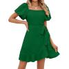 imageSAMPEEL Womens Summer Dresses Square Neck Puff Sleeve Tie Waist Short DressGreen