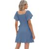 imageSAMPEEL Womens Summer Dresses Square Neck Puff Sleeve Tie Waist Short DressHaze Blue