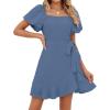 imageSAMPEEL Womens Summer Dresses Square Neck Puff Sleeve Tie Waist Short DressHaze Blue