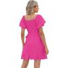 imageSAMPEEL Womens Summer Dresses Square Neck Puff Sleeve Tie Waist Short DressHot Pink