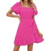 imageSAMPEEL Womens Summer Dresses Square Neck Puff Sleeve Tie Waist Short DressHot Pink