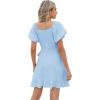 imageSAMPEEL Womens Summer Dresses Square Neck Puff Sleeve Tie Waist Short DressLight Blue