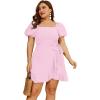 imageSAMPEEL Womens Summer Dresses Square Neck Puff Sleeve Tie Waist Short DressPink
