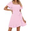 imageSAMPEEL Womens Summer Dresses Square Neck Puff Sleeve Tie Waist Short DressPink
