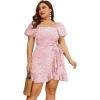 imageSAMPEEL Womens Summer Dresses Square Neck Puff Sleeve Tie Waist Short DressPink Leopard