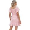 imageSAMPEEL Womens Summer Dresses Square Neck Puff Sleeve Tie Waist Short DressPink Leopard