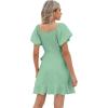 imageSAMPEEL Womens Summer Dresses Square Neck Puff Sleeve Tie Waist Short DressPretty Green