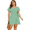 imageSAMPEEL Womens Summer Dresses Square Neck Puff Sleeve Tie Waist Short DressPretty Green