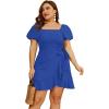imageSAMPEEL Womens Summer Dresses Square Neck Puff Sleeve Tie Waist Short DressRoyal Blue