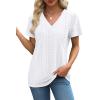 imageSAMPEEL Womens Summer Tops Trendy 2025 Eyelet Crossed V Neck T Shirts Loose Casual Short Sleeve Tshirts Shirts FashionAll White